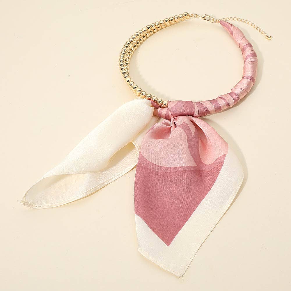 Abstract Pattern Fabric Scarf Double Bubble Chain Necklace