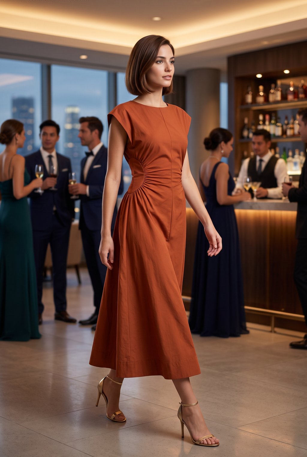 Ruched Waist Midi Dress