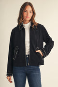 Black Studded Suede Zip Jacket