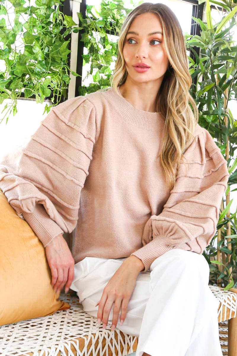 Textured Puff Sleeve Cozy Knitted Sweater