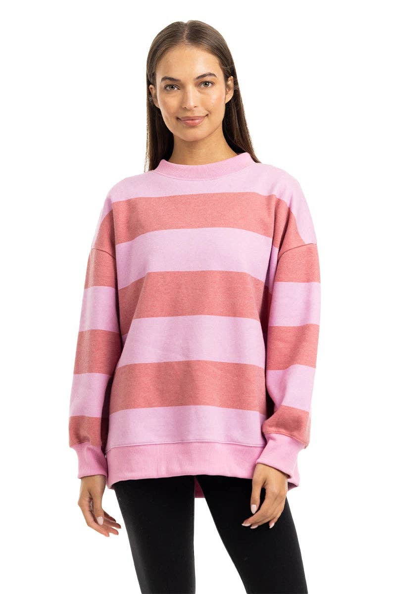 Pink and Light Pink Striped Mockneck Sweatshirt