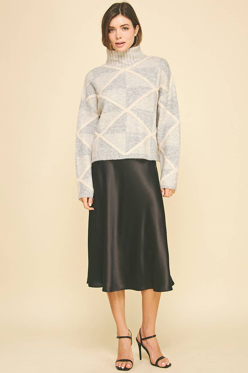 DIAMOND PATTERN TURTLE NECK SWEATER - 6354WS
