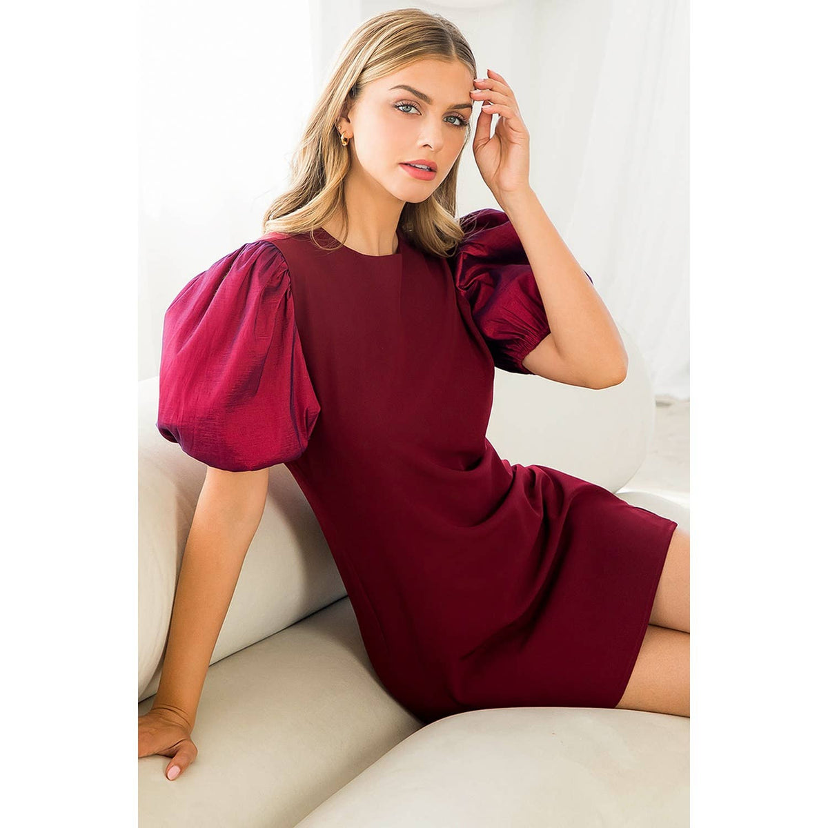 Dupioni Puff Sleeve Dress