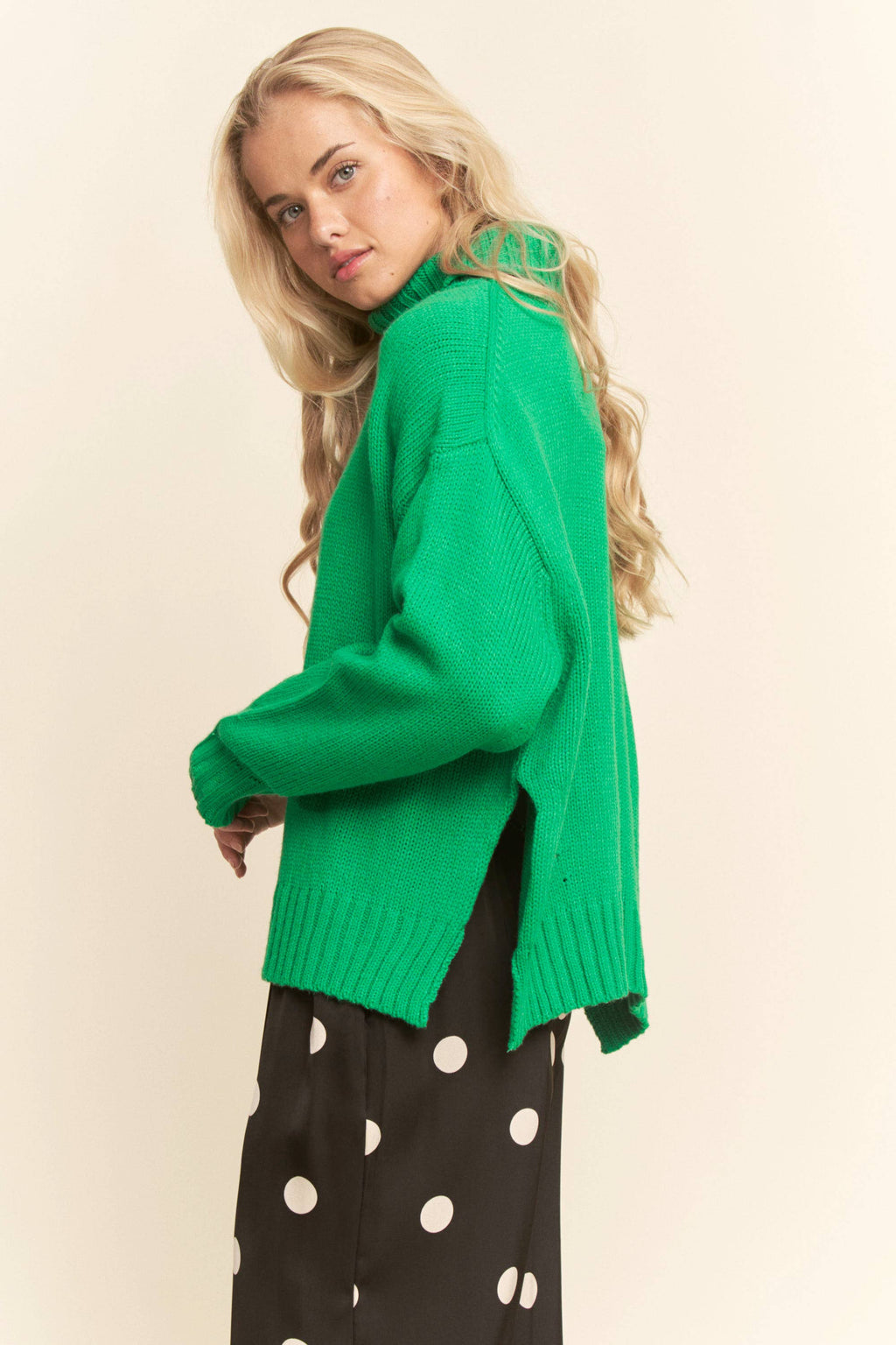 Turtleneck Side Slit Loose Knit Sweater