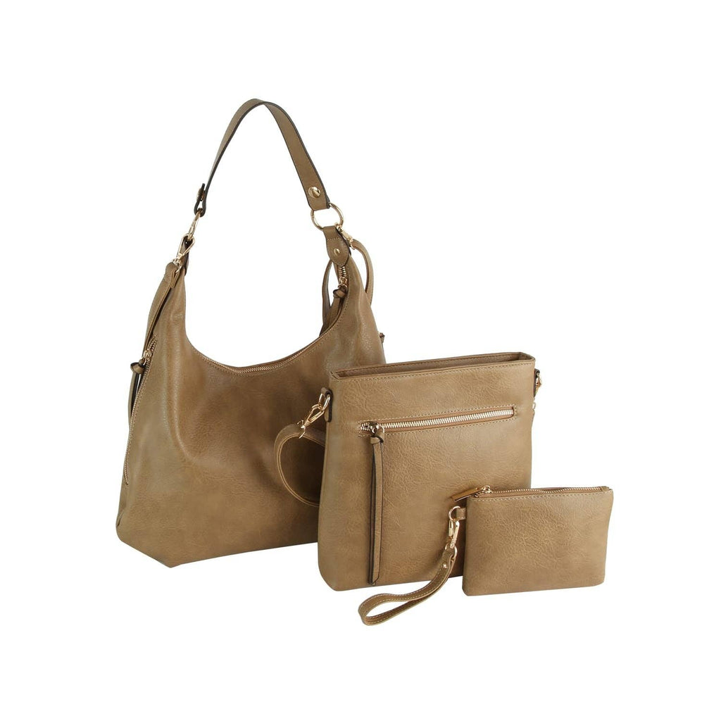 LMD038Z 3 in 1 Hobo, Crossbody, Wristlet Set