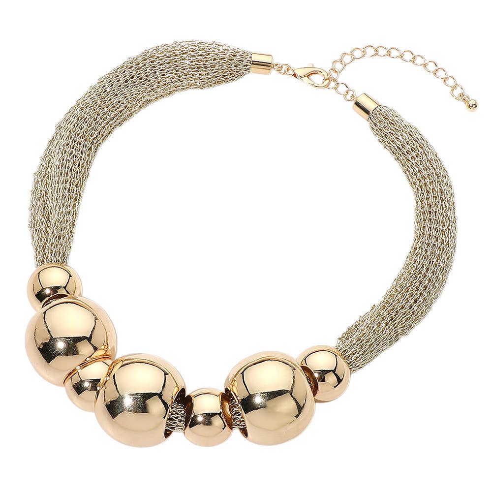 Bold Multi Metal Ball Beaded Mesh Chain Necklace