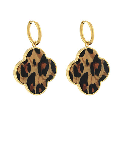 Leopard Clover Hoop Earrings