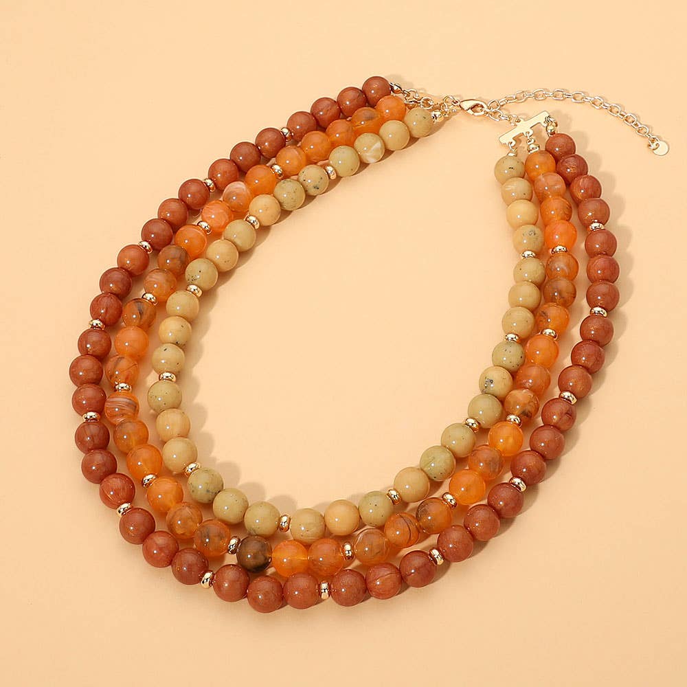 Triple Strand Beaded Statement Necklace