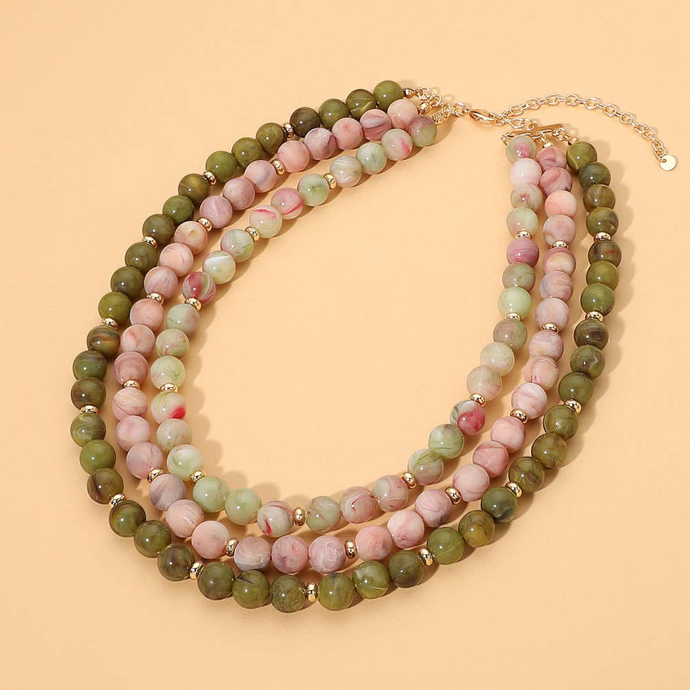 Triple Strand Beaded Statement Necklace