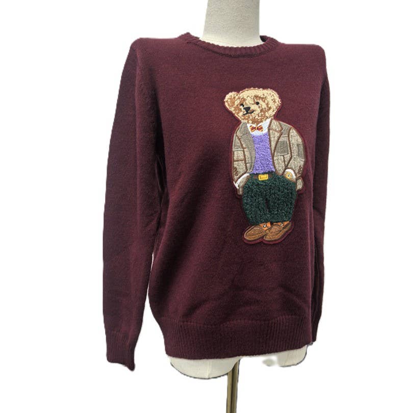 Preppy Bear Embroidered Vintage Knit Sweater