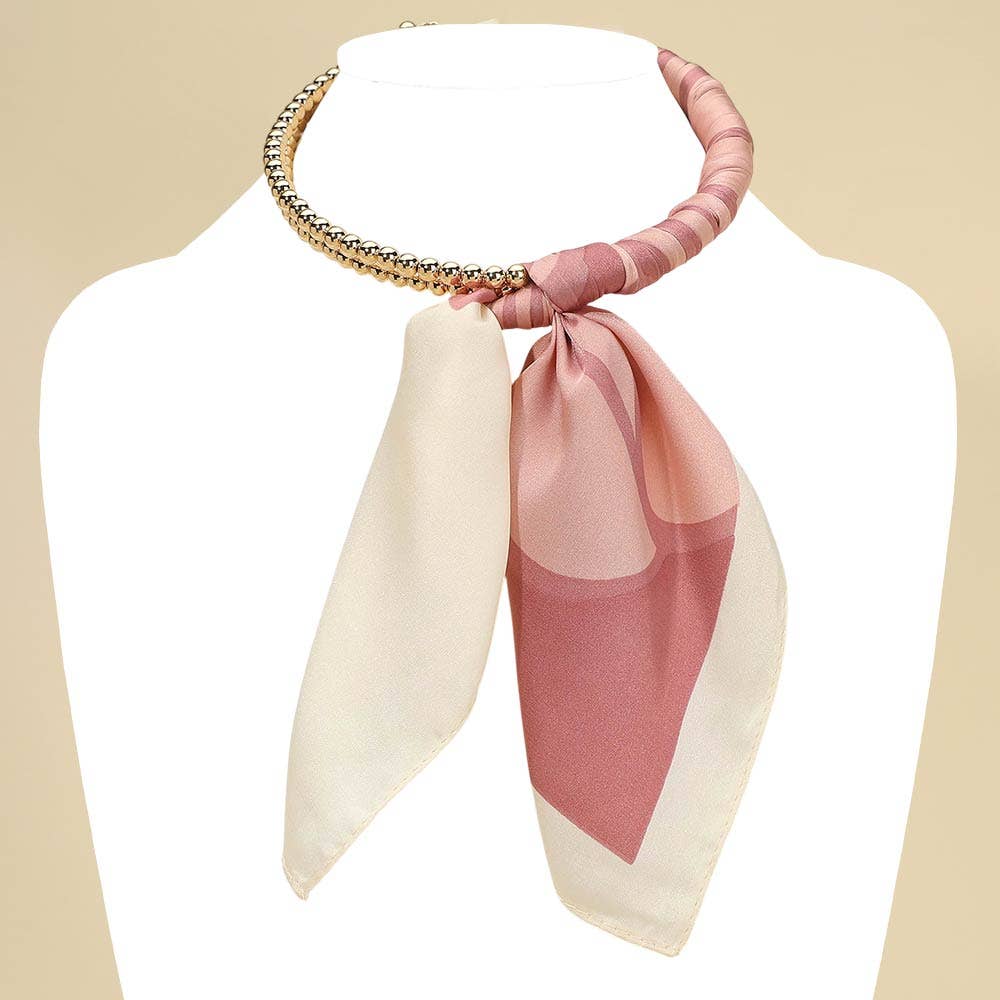 Abstract Pattern Fabric Scarf Double Bubble Chain Necklace