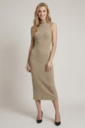 Oatmeal Ribbed Mock Neck Midi Dress