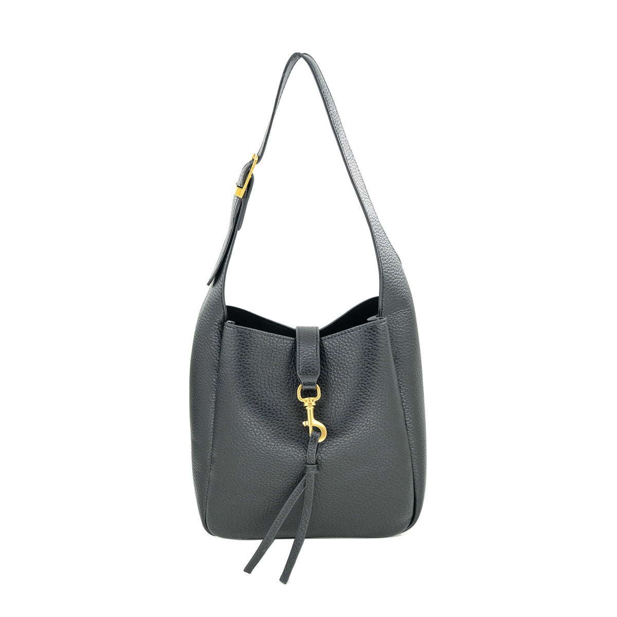 Black Faux Leather Shoulder Bag with Tassel