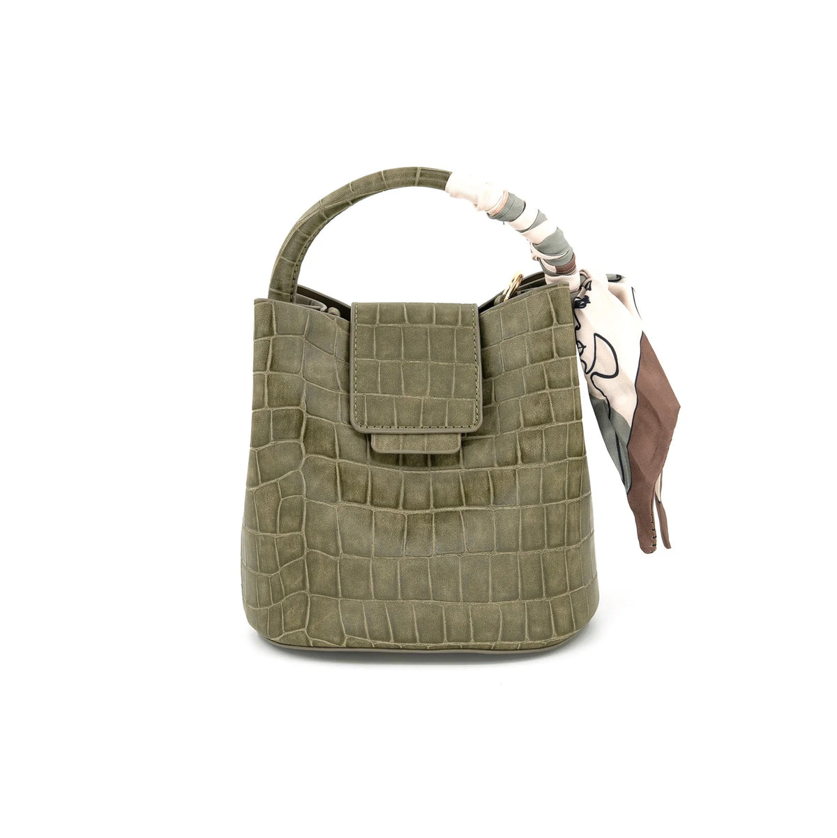 Olive Croc-Embossed Handbag with Scarf