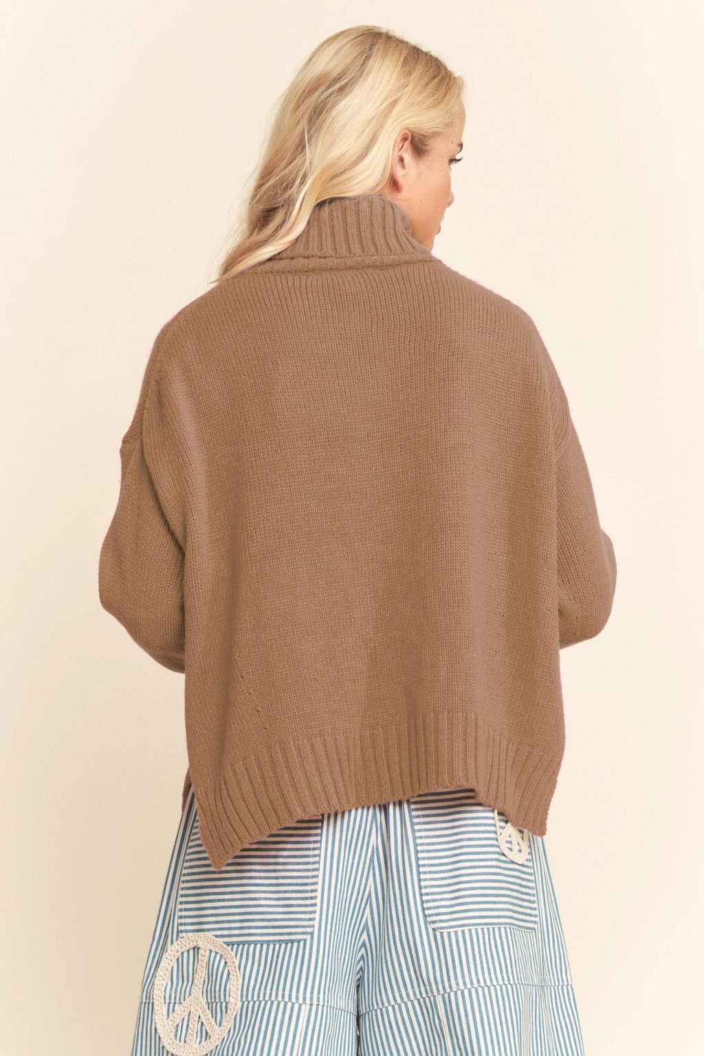 Turtleneck Side Slit Loose Knit Sweater