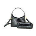 Black Faux Leather Shoulder Bag with Matching Pouch