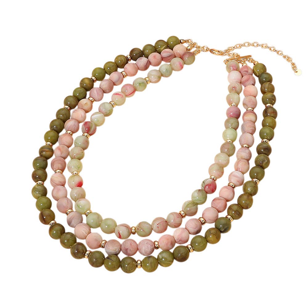 Triple Strand Beaded Statement Necklace
