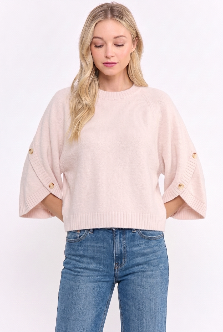 CJW27001 BUTTON SLEEVE KNIT PULLOVER