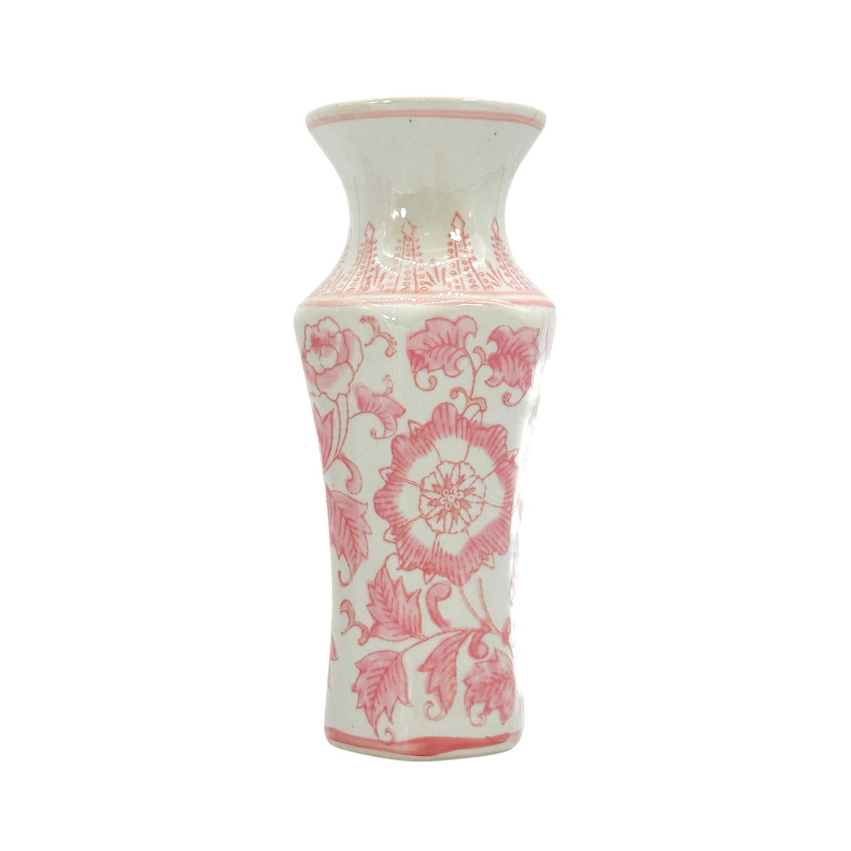 8" Pink & White Ceramic Chinoiserie Vases - Set of 4