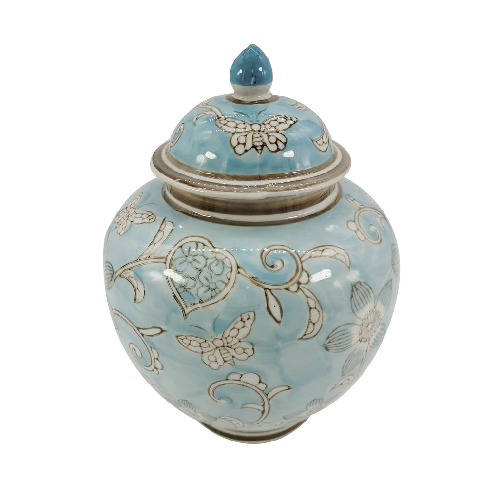 Light Blue & White Ceramic Chinoiserie Ginger Jar 10"
