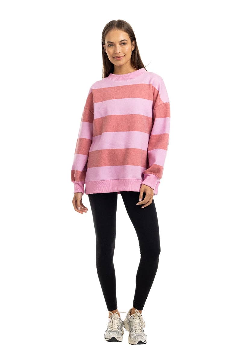 Pink and Light Pink Striped Mockneck Sweatshirt