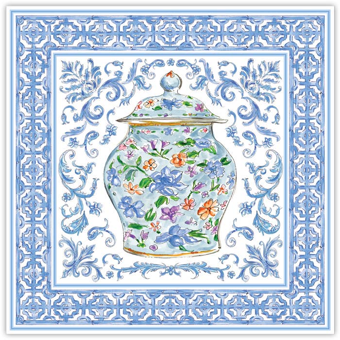 Handpainted Blue Chinoiserie Urn Square Placemat