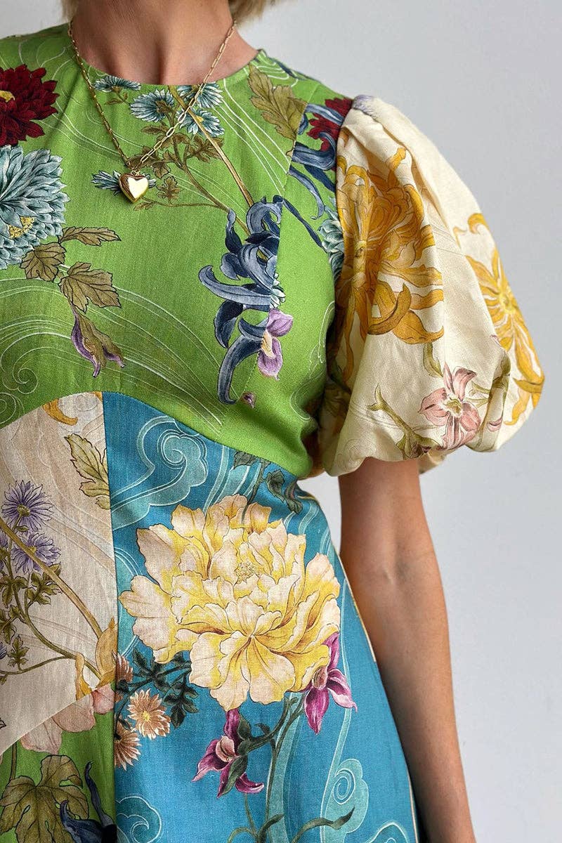 Floral Patchwork Midi Dress