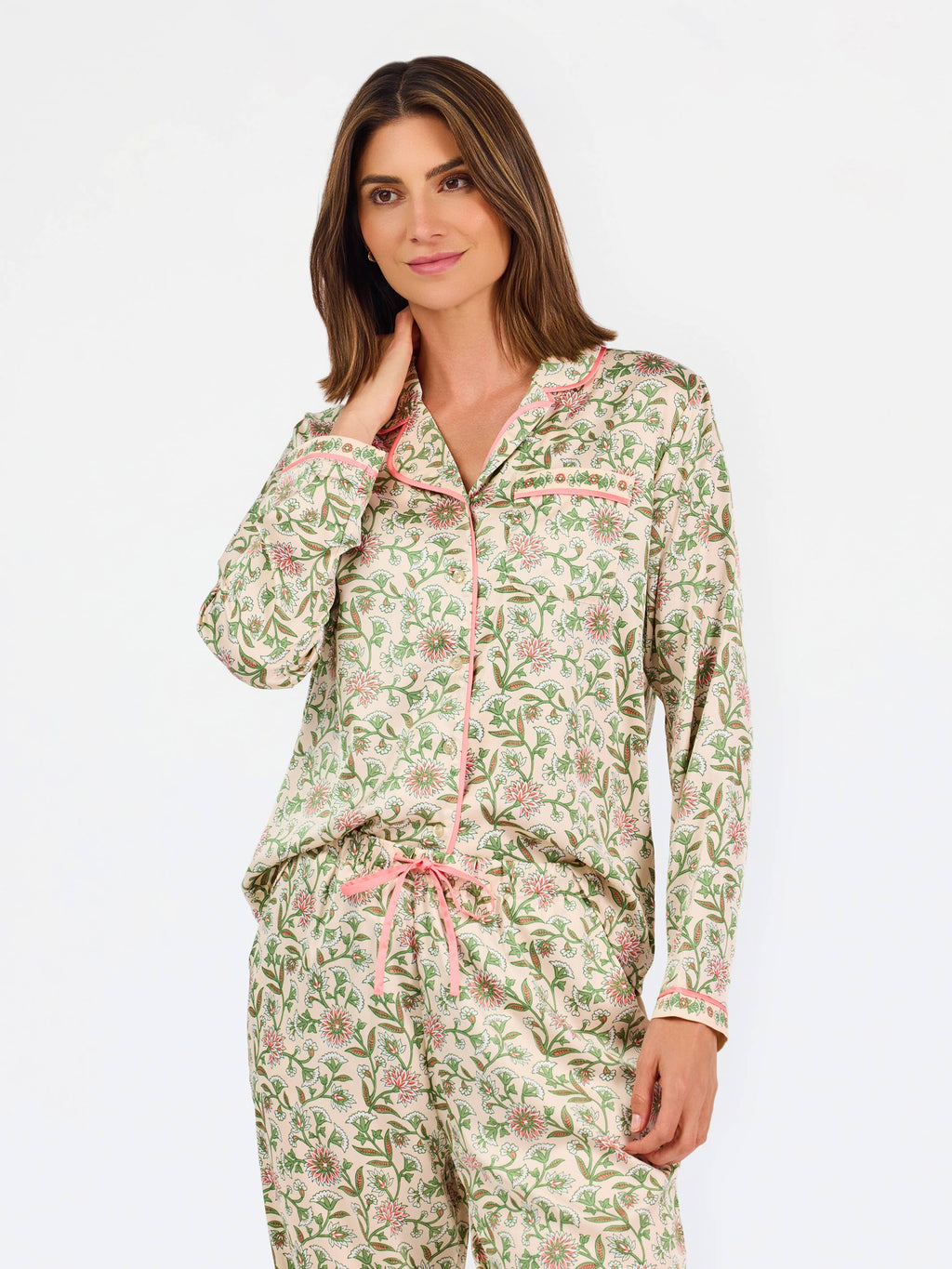 Charlotte Satin Pants Set | Thistle Vines Sand