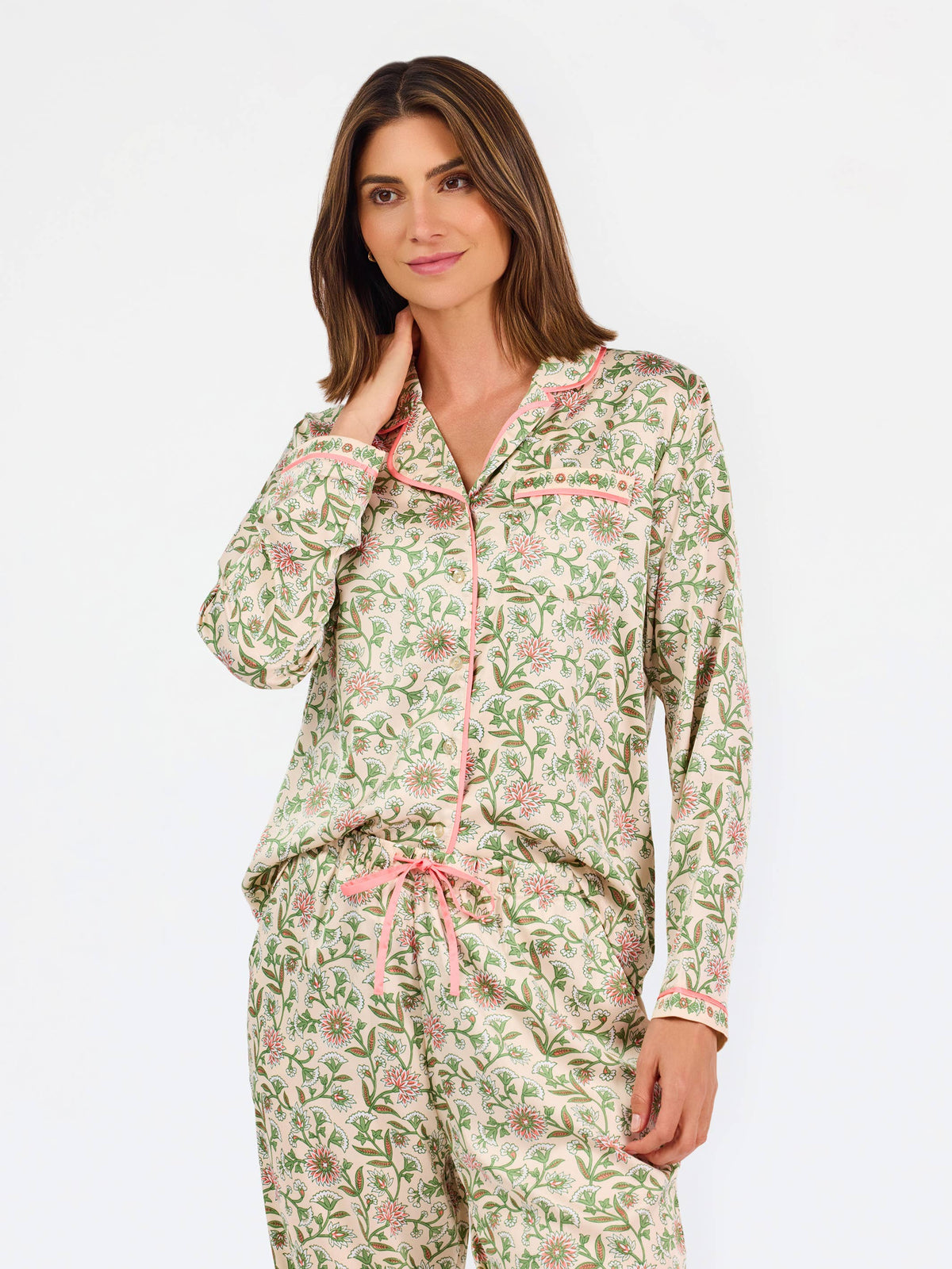 Charlotte Satin Pants Set | Thistle Vines Sand
