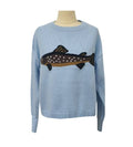 Ocean Coastline Sardine Pattern Crewneck Knit Sweater