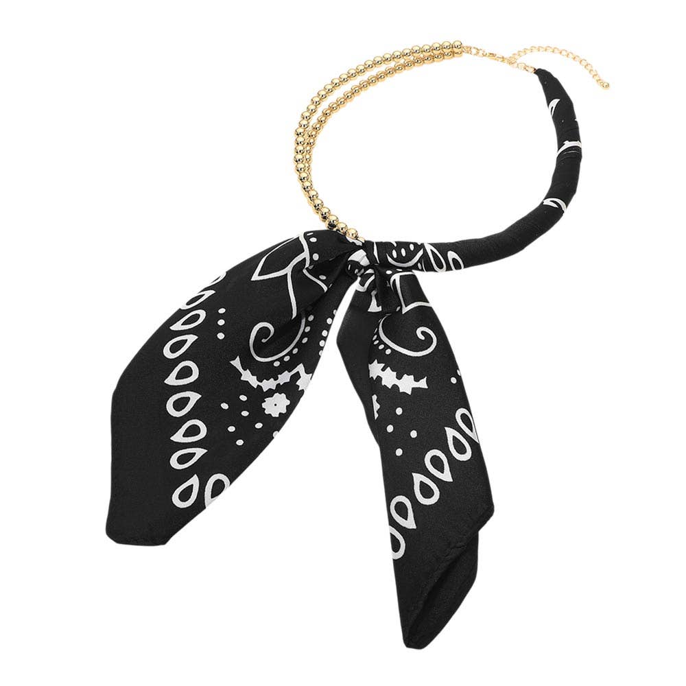 Abstract Pattern Fabric Scarf Double Bubble Chain Necklace