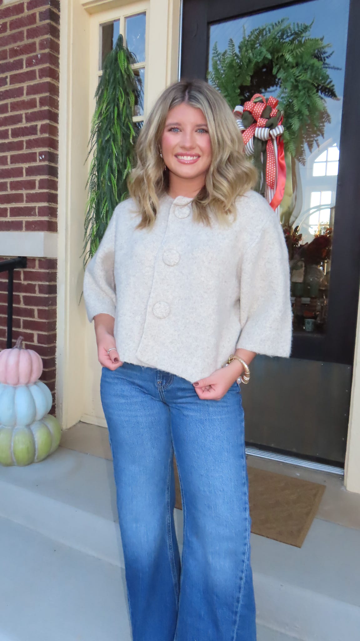 Brushed Knit Oversized Button Short-Sleeve Cardigan