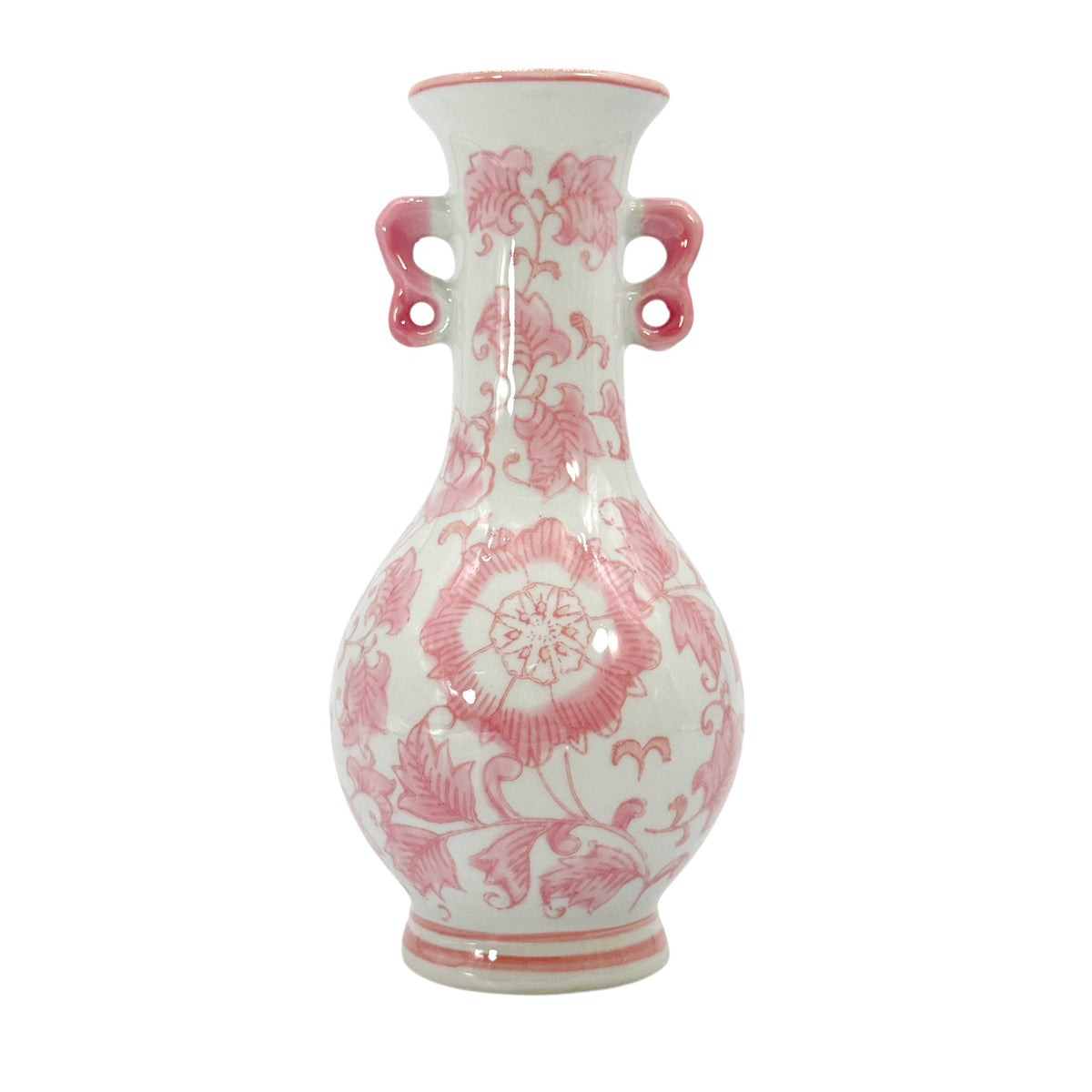 8" Pink & White Ceramic Chinoiserie Vases - Set of 4
