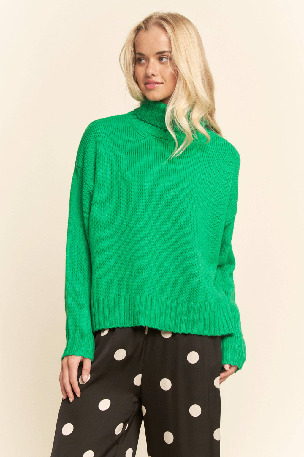 Turtleneck Side Slit Loose Knit Sweater