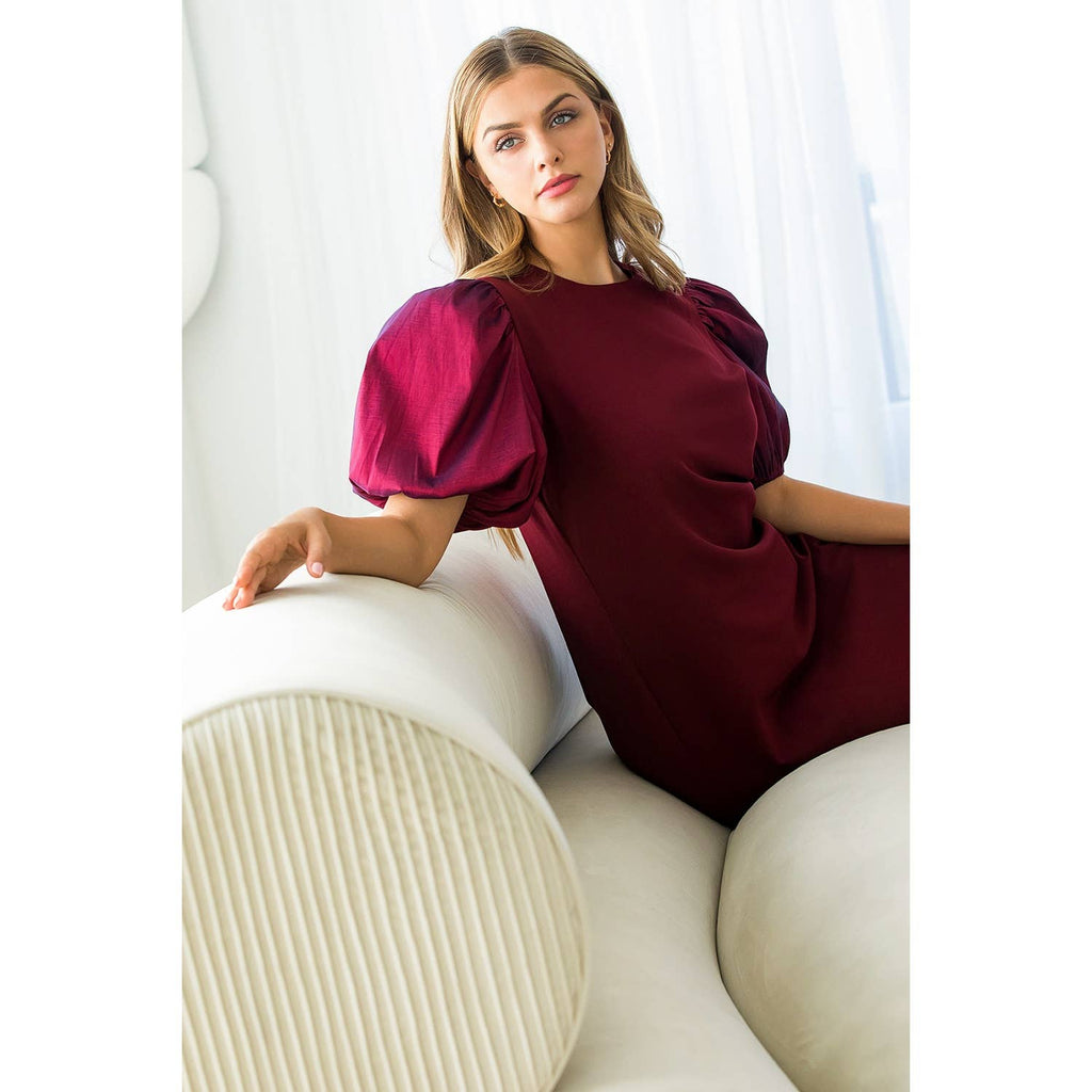 Dupioni Puff Sleeve Dress