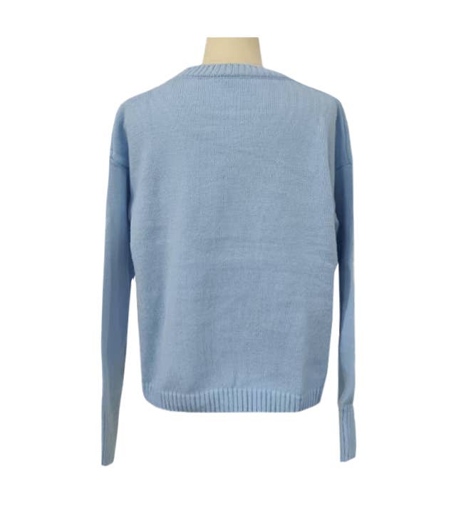 Ocean Coastline Sardine Pattern Crewneck Knit Sweater