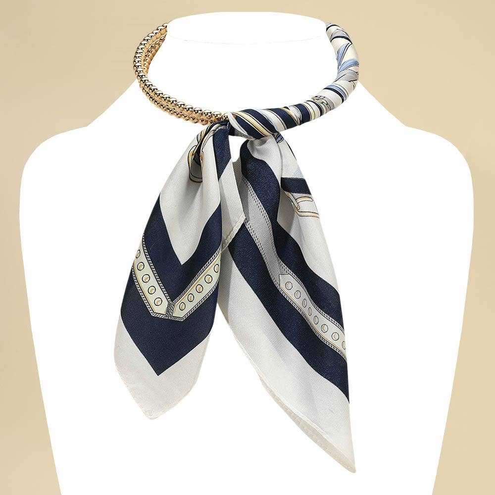 Abstract Pattern Fabric Scarf Double Bubble Chain Necklace