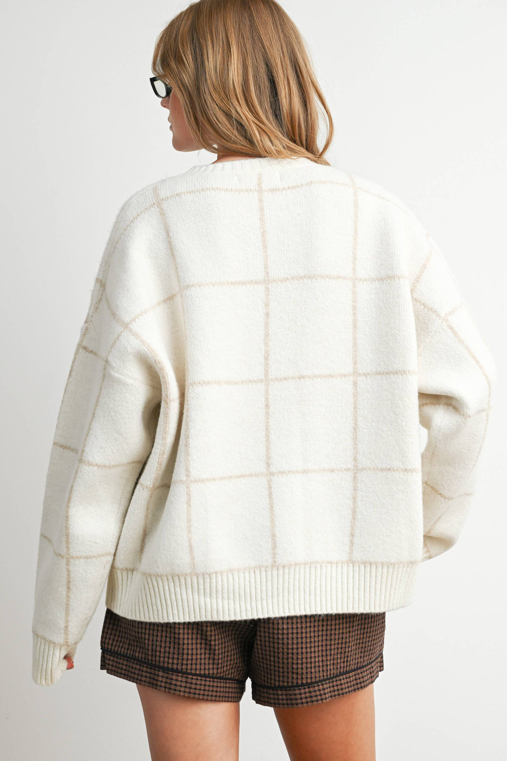 Checkered Crew Neck Knit Sweater - BMW8077
