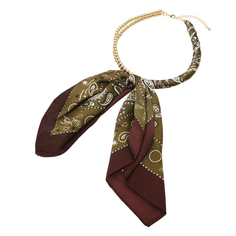 Abstract Pattern Fabric Scarf Double Bubble Chain Necklace