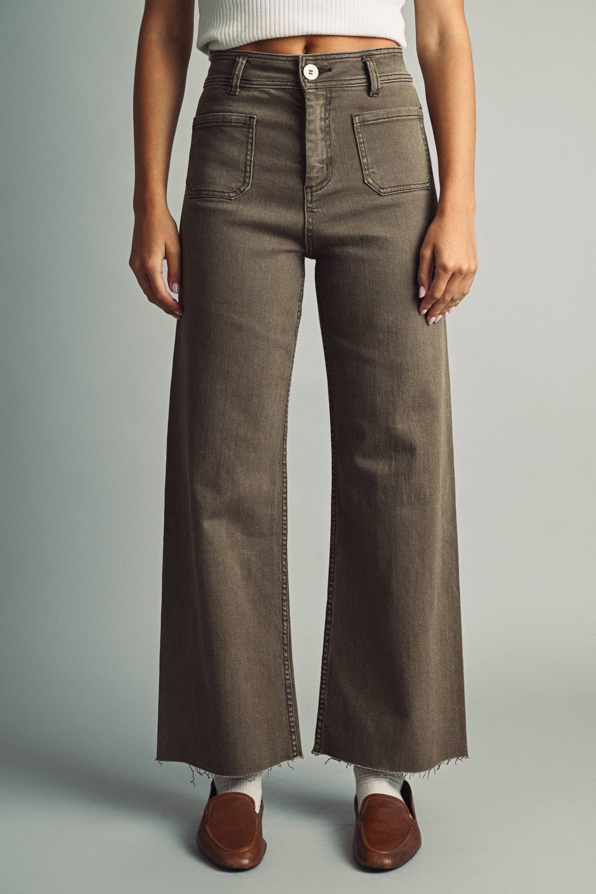 STRAIGHT WIDE LEG PANTS WITH FRONT POCKET