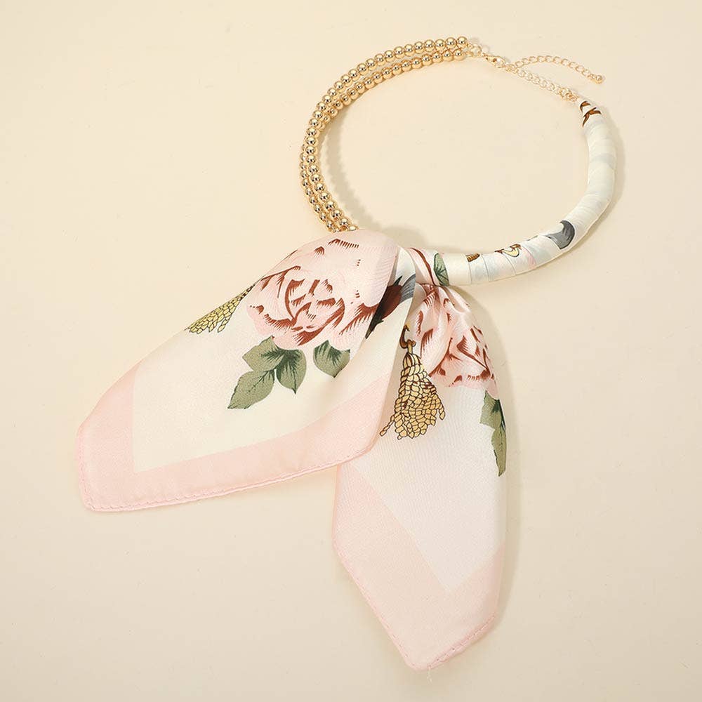 Abstract Pattern Fabric Scarf Double Bubble Chain Necklace