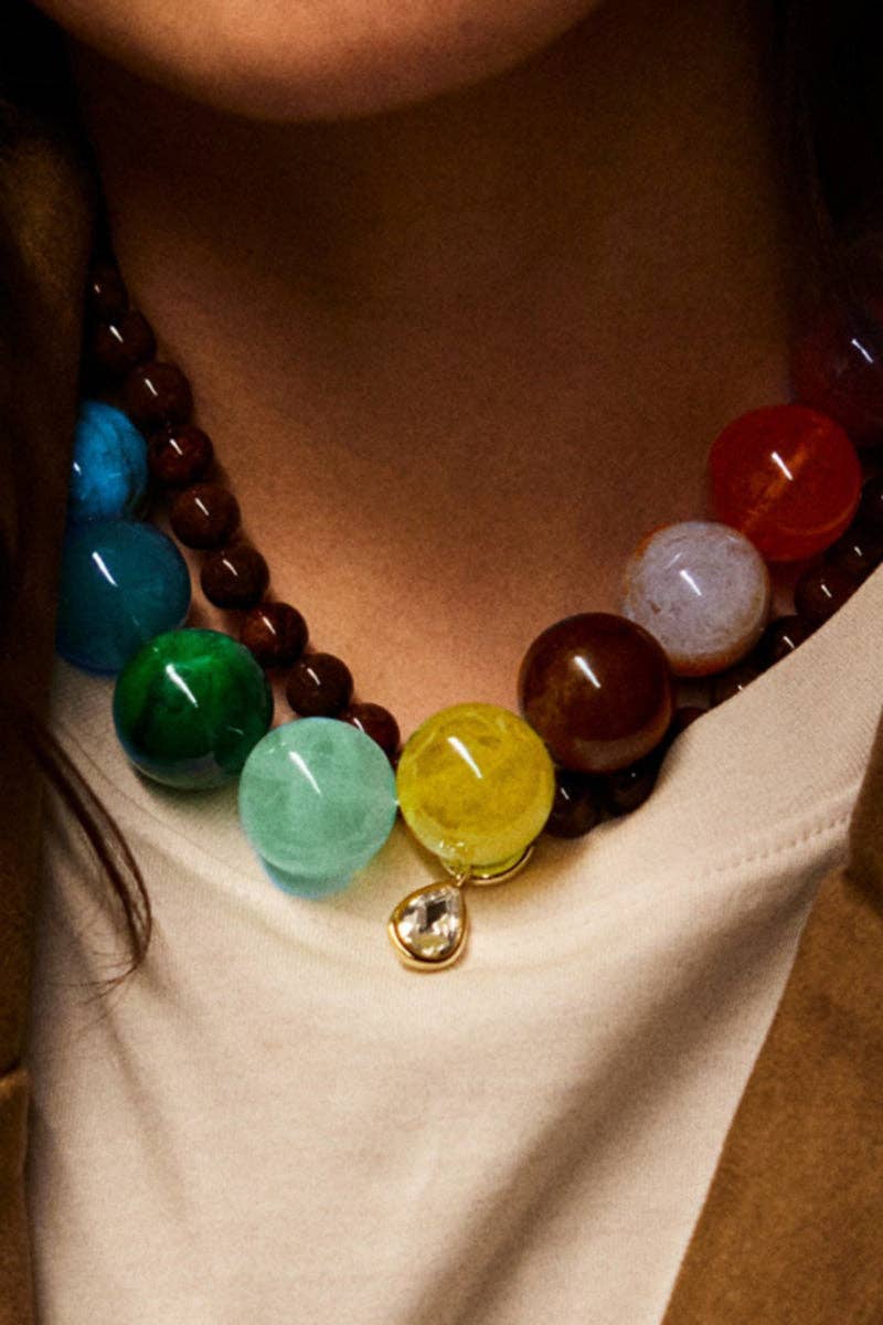 Multi-Tone Beaded Drop Pendant Necklace