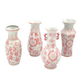 8" Pink & White Ceramic Chinoiserie Vases - Set of 4