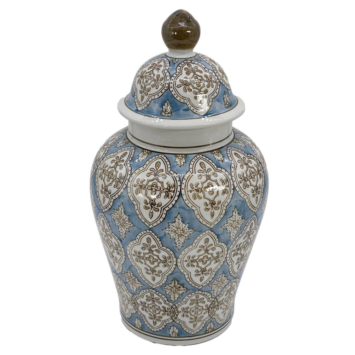 Light Blue & Brown 18" Patterned Chinoiserie Ginger Jar