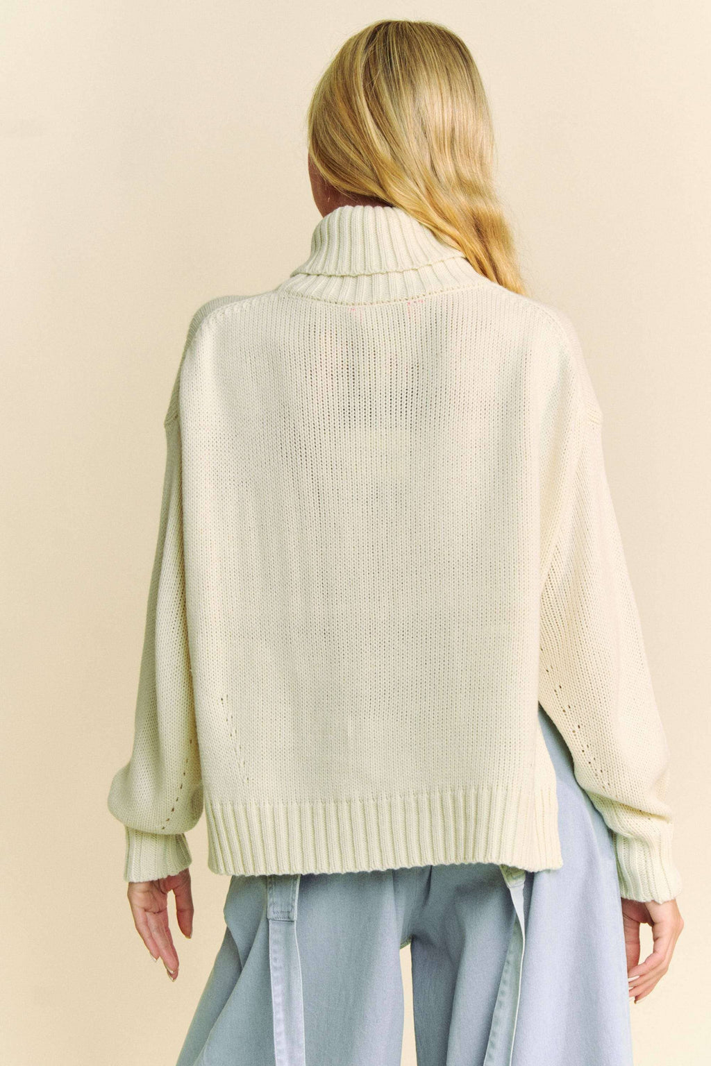 Turtleneck Side Slit Loose Knit Sweater