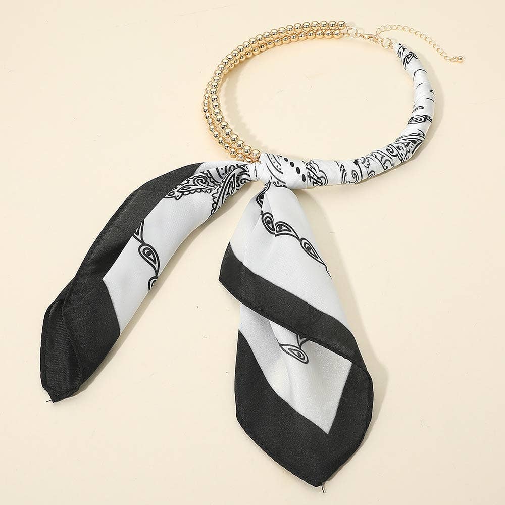 Abstract Pattern Fabric Scarf Double Bubble Chain Necklace