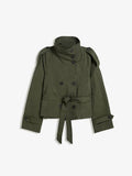 Stand-Collar Buttoned Belted Short Trench Coat