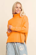 Turtleneck Side Slit Loose Knit Sweater