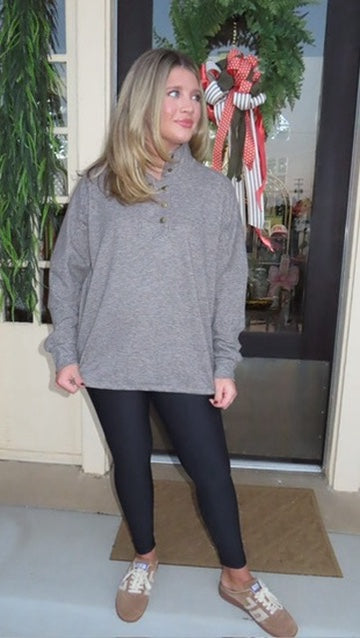 Mocha Stripe Button Detail Top