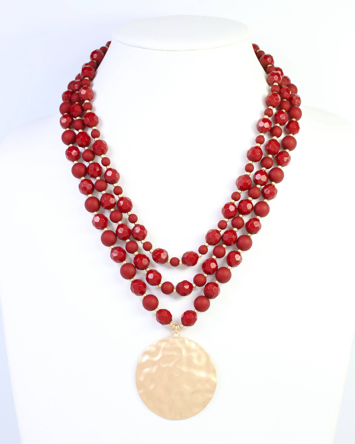 Abbott Beaded Pendant Necklace Dark Red